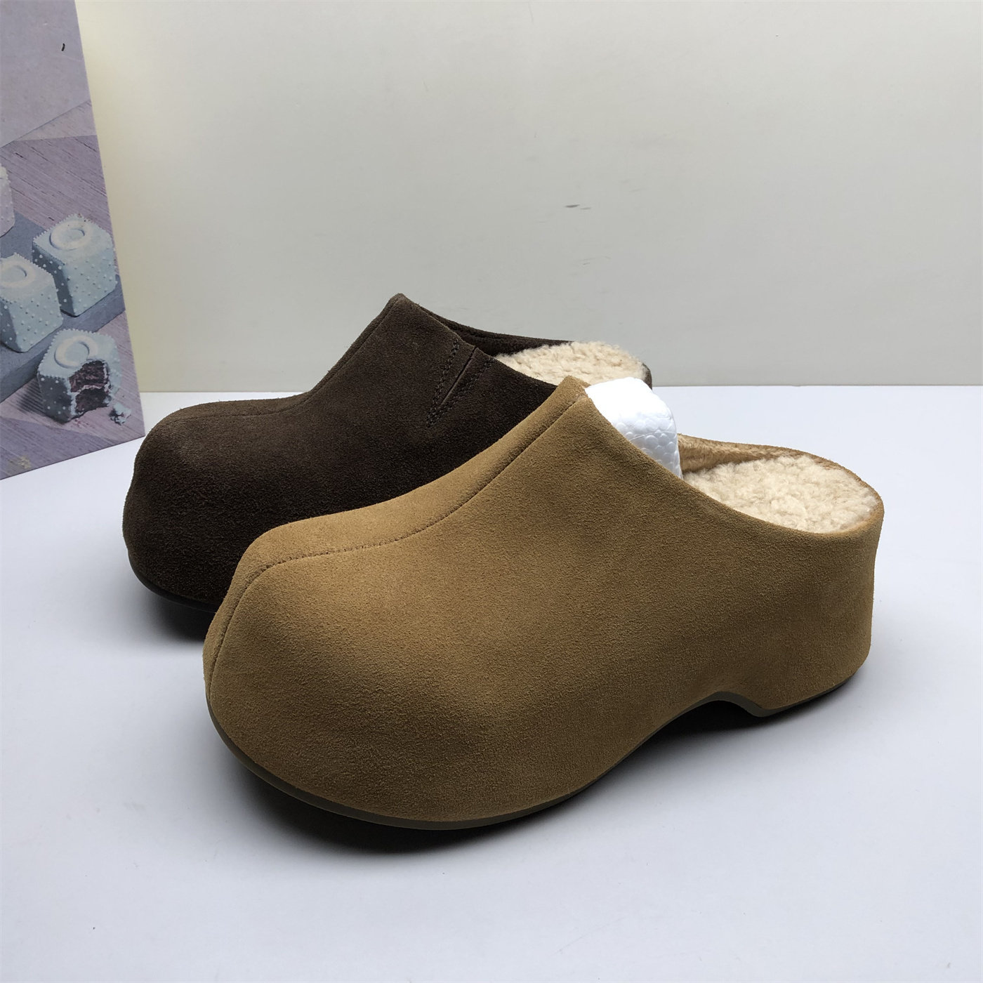 专柜撤柜真皮加棉毛毛勃肯女厚底包头半拖鞋外穿一脚蹬懒人拖鞋女,女鞋,包头拖,淘宝优惠券,粉丝福利购,淘宝优惠卷