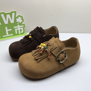 专柜撤柜真皮女单鞋流苏串珠内增高舒适软底复古风全包勃肯鞋女