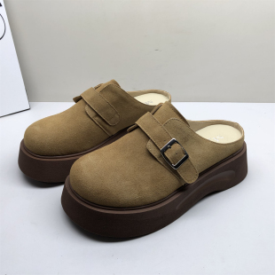 配裙子博肯拖鞋 早春新款 女 品牌撤柜真皮女懒人厚底包头女拖鞋 39码