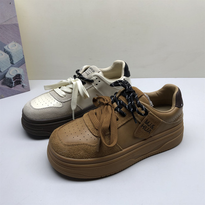 专柜撤柜真皮女鞋秋冬网红厚底板鞋女款软底小众德训鞋休闲鞋女潮