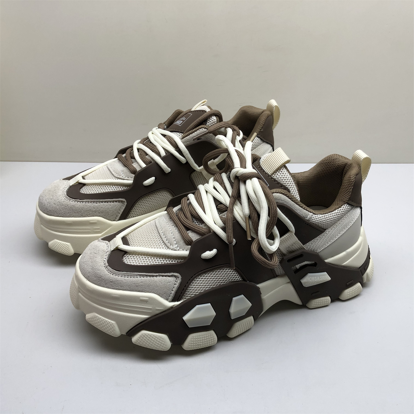 37码专柜撤柜真皮拼色百搭拼色厚底老爹鞋女松糕底系带休闲运动鞋