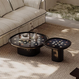 意式极简茶几组合高亮光设计师2025新款客厅家用多巴胺高级感艺术