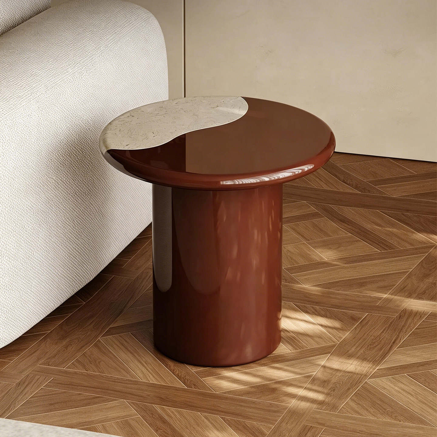 天然石沙发边几高亮光烤漆多巴胺奢石圆形小茶几客厅家用2026新款