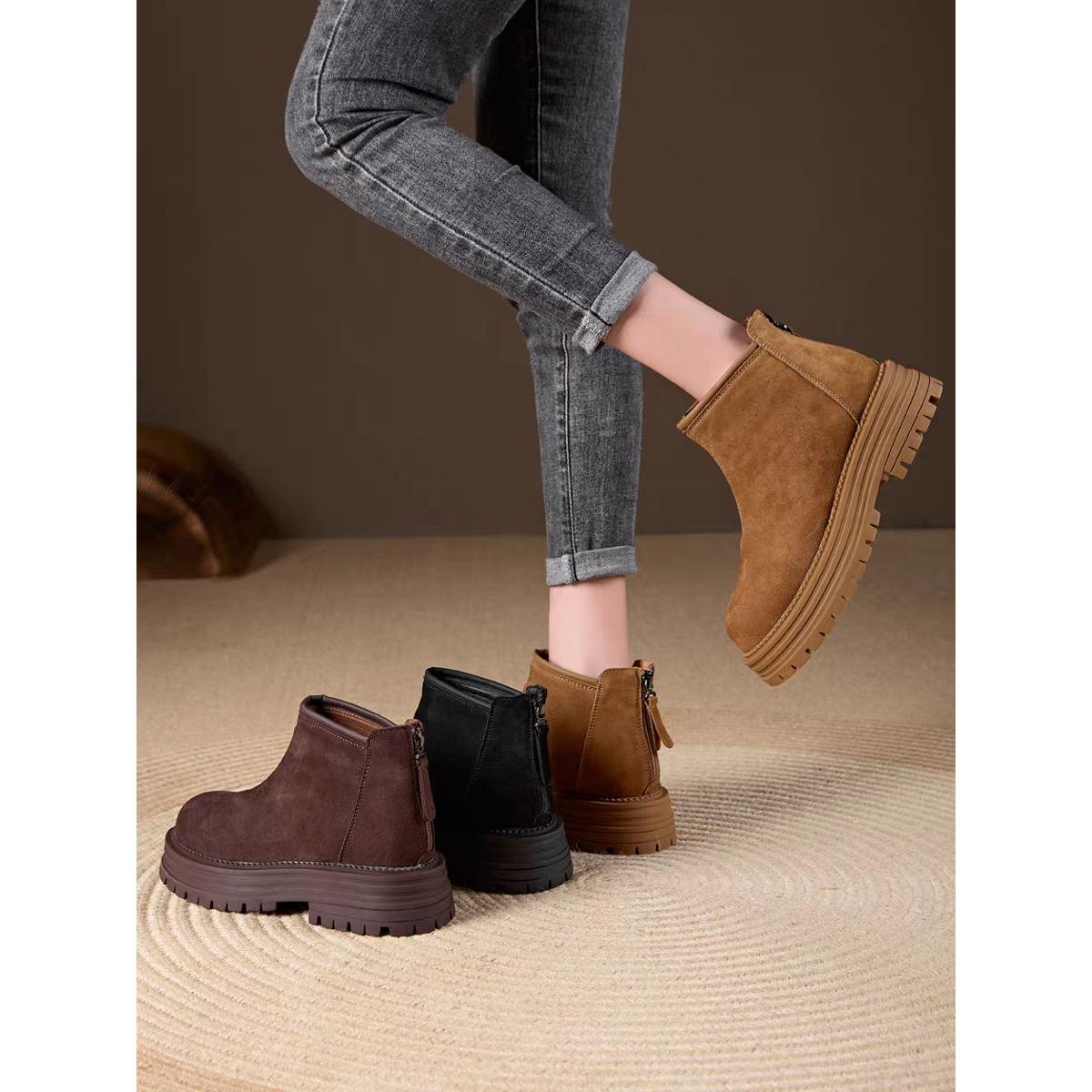 新中式厚底马丁靴女2025秋冬新爆款百搭加绒时尚复古短靴切尔西靴