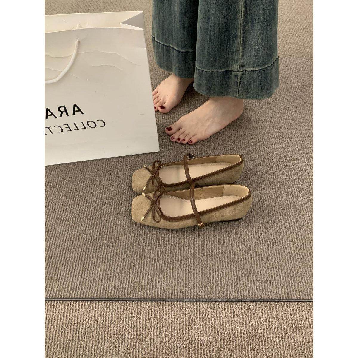 绒面复古温柔蝴蝶结芭蕾舞鞋2026年新款春秋配裙子法式通勤单鞋女,女鞋,玛丽珍鞋,淘宝优惠券,粉丝福利购,淘宝优惠卷