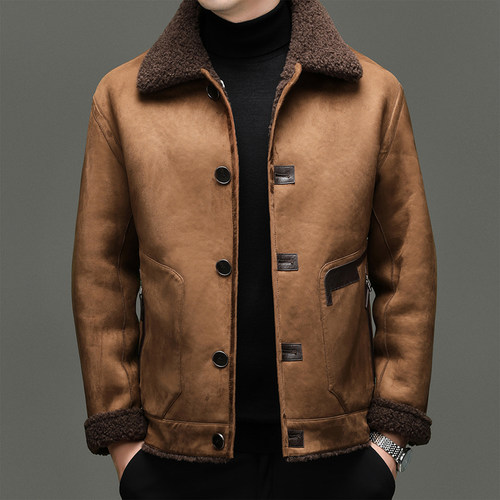 冬季皮毛一体翻领羊羔绒皮草外套