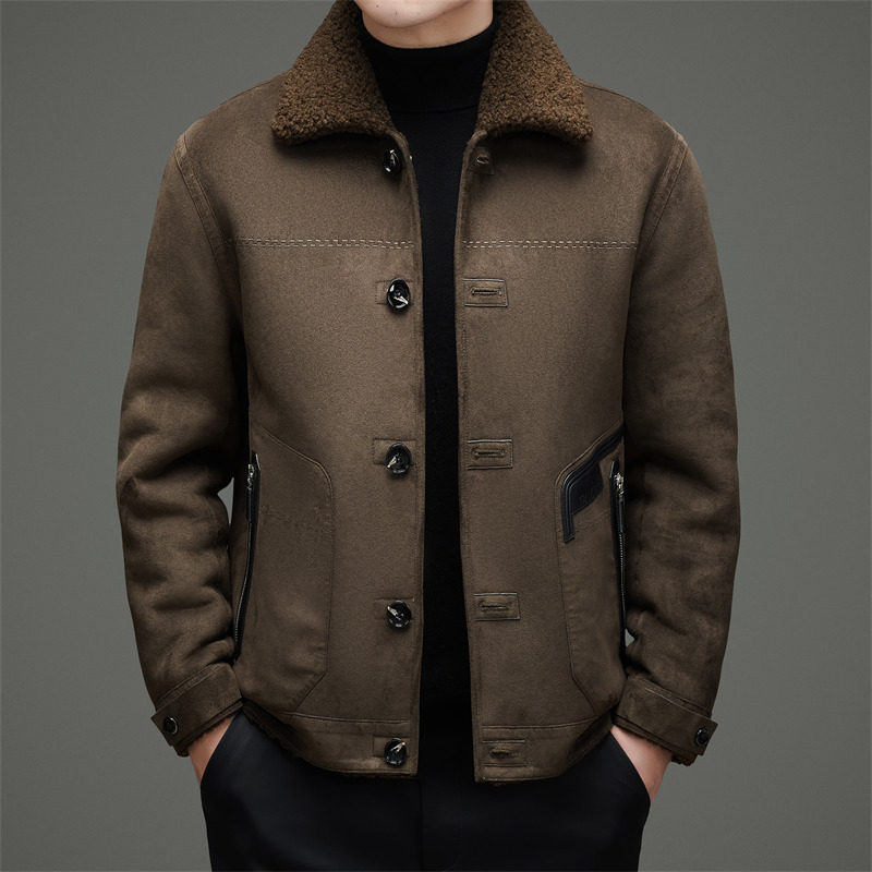 冬季两面穿翻领羊羔绒仿皮草外套