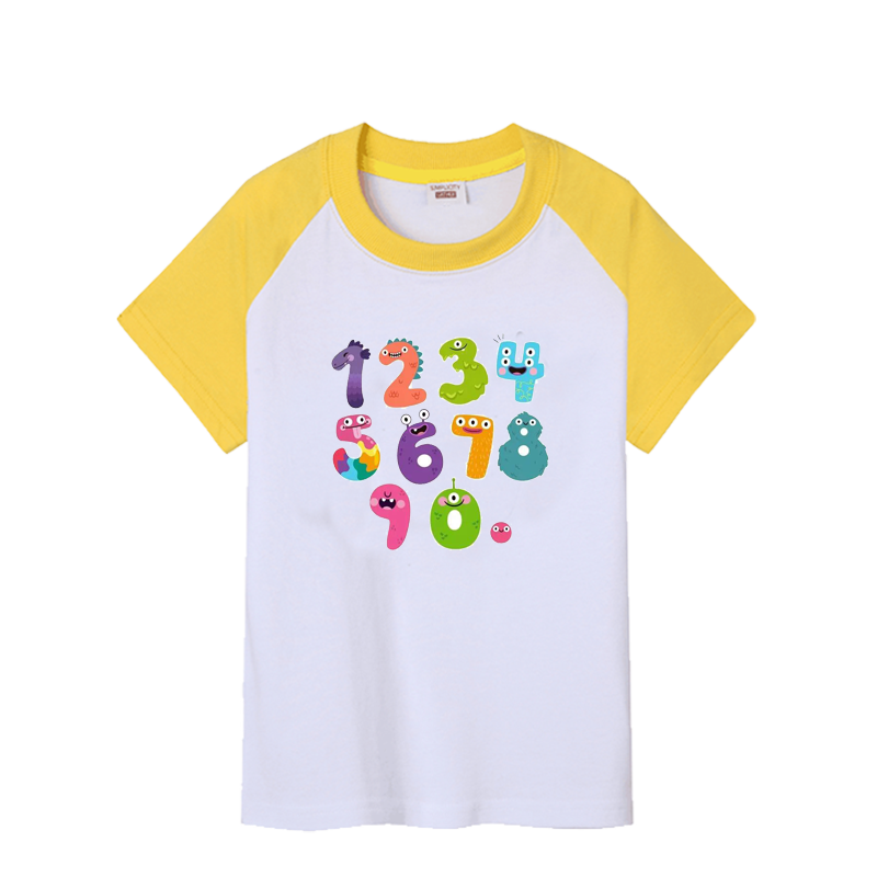 纯棉阿拉伯数字数学节1234567890数字短袖T恤夏秋天衣服儿童装5岁
