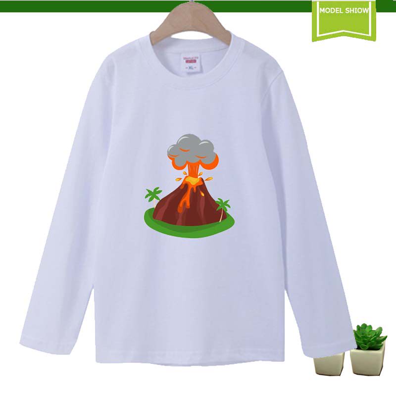 卡通坦克图案火山爆发儿童装长袖男女孩纯棉长T恤春秋衣服3456岁