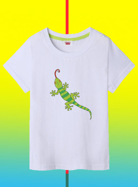 纯棉卡通蜥蜴巴壁虎Wall lizard爬墙虎白色短袖T恤成人衣服儿童装