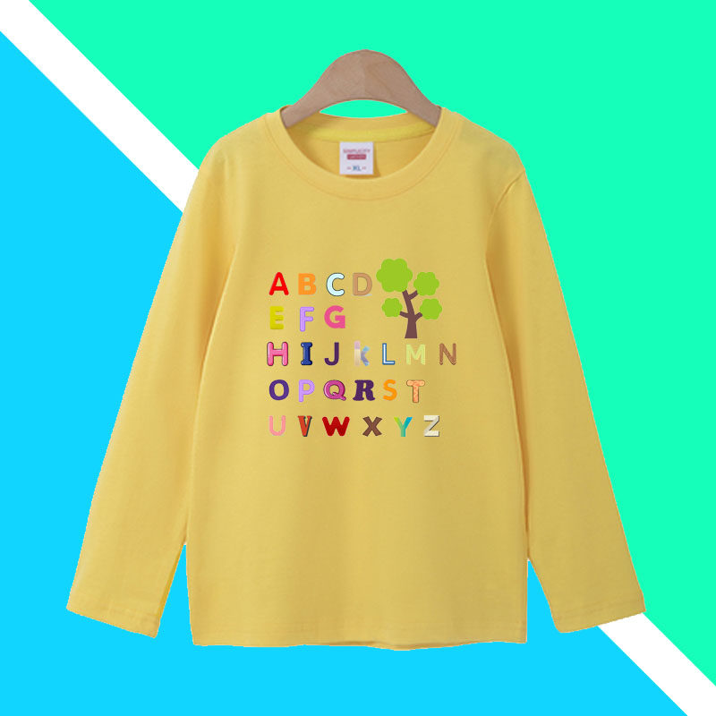 儿童26个英文字母印花打底衫内搭春秋季宝宝可爱卡通长袖t恤班服