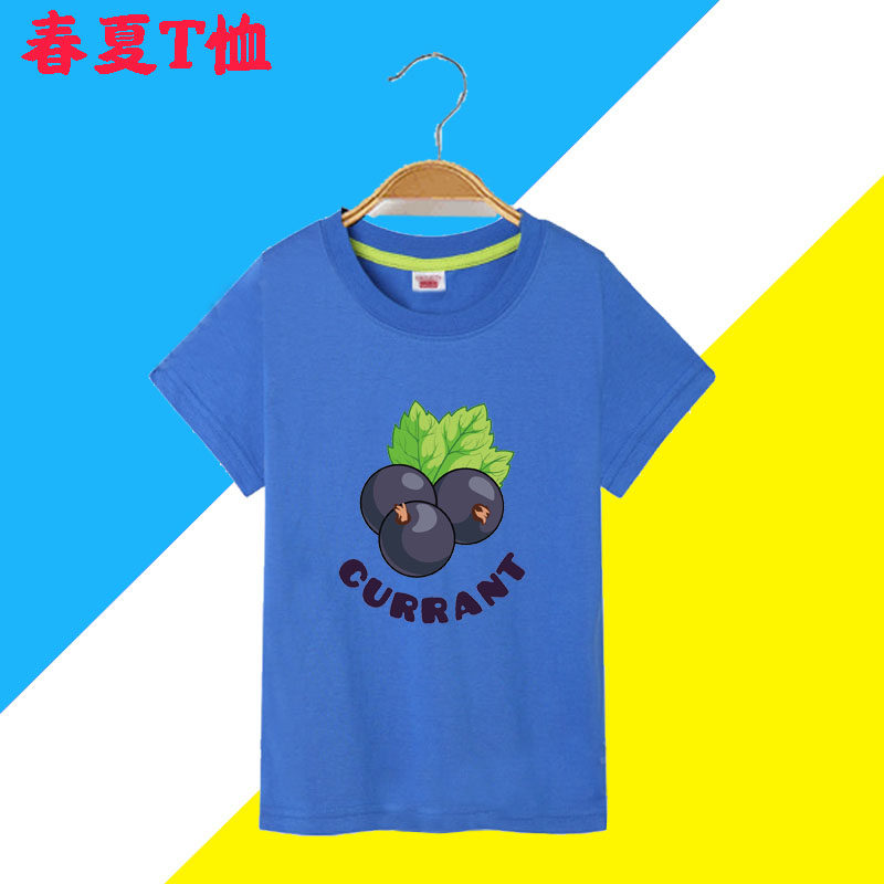 蓝莓水果图案儿童半袖中小女童上衣夏2025新款纯棉短袖t恤休闲装