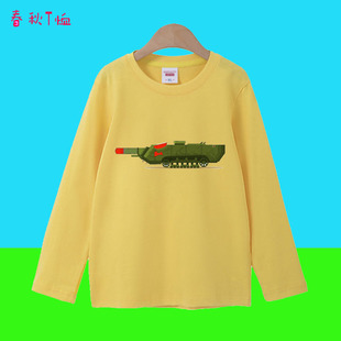 坦克战车迷图案纯棉T恤衫男女孩儿童装春秋宝宝长袖亲子装上衣服