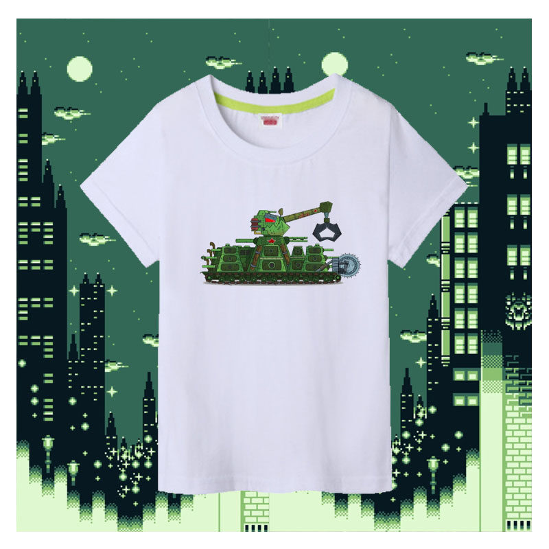 卡通坦克图案儿童装短袖男童纯棉T恤女童夏天小中大童圆领上衣服5