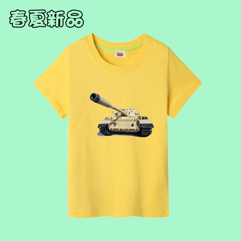 卡通坦克图案男女儿童装短袖纯棉T恤女童夏天小中大童圆领上衣服6