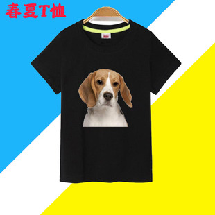 女童t恤纯棉短袖夏季新款动物狗狗印花中大童白色打底衫上衣学生