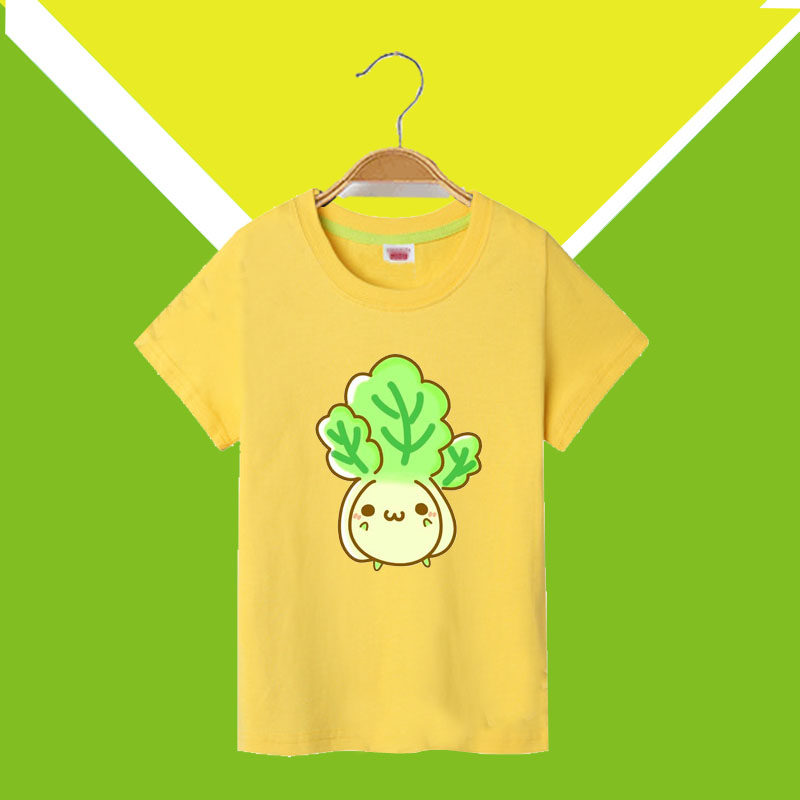 卡通可爱蔬菜白菜胡萝卜印花T恤幼儿园班级毕业照衣服中小童短袖t