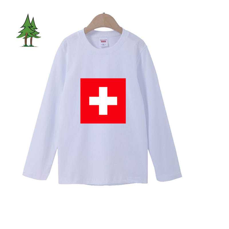 瑞士国旗衣服学校运动会球迷男女儿童装长袖T恤中小学生表演班服