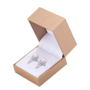 欧诗漫珠宝淡水珍珠耳钉扁圆形耳环蝴蝶结耳饰小巧女S925银蝶落