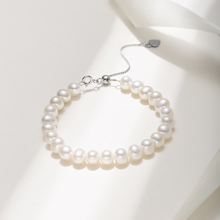 寻觅 欧诗漫珠宝白色淡水珍珠手链s925银可抽拉绳极简风设计手环