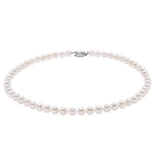 欧诗漫珠宝圆形淡水珍珠项链素珠款颈链送妈妈节日礼物925银倩兮