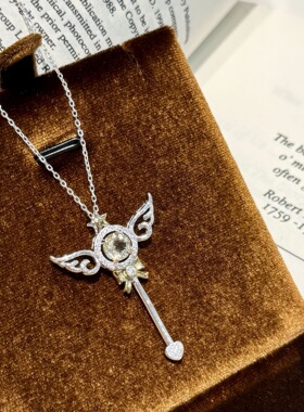 2026新款s925银天然橄榄石闪钻星星翅膀魔法棒吊坠项链女精致仙女