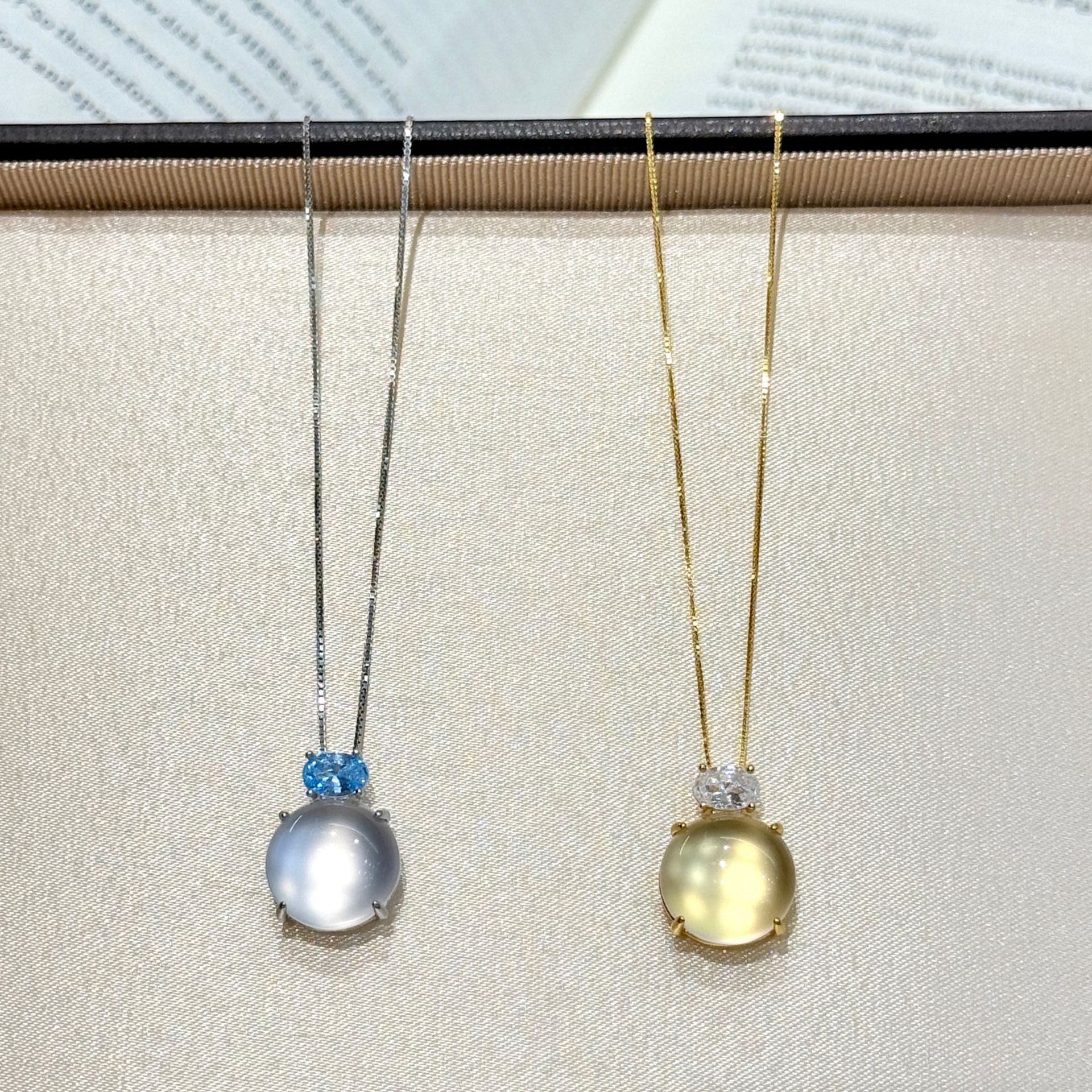 s925纯银切面椭圆钻四爪圆润天然水沫玉项链女新中式极简风锁骨链