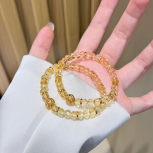 新中式 轻奢时尚 手串 黄水晶间隔金片镂空花丝球手链女个性 2026新款