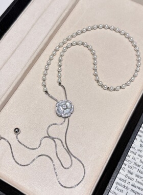 2026新款施家珍珠满钻山茶花抽拉项链女轻奢气质百搭时尚毛衣链