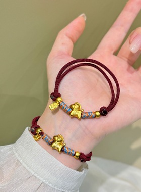 26新款马上有钱沙金钱币小马福牌吊坠编绳手链女时尚招财本命手绳