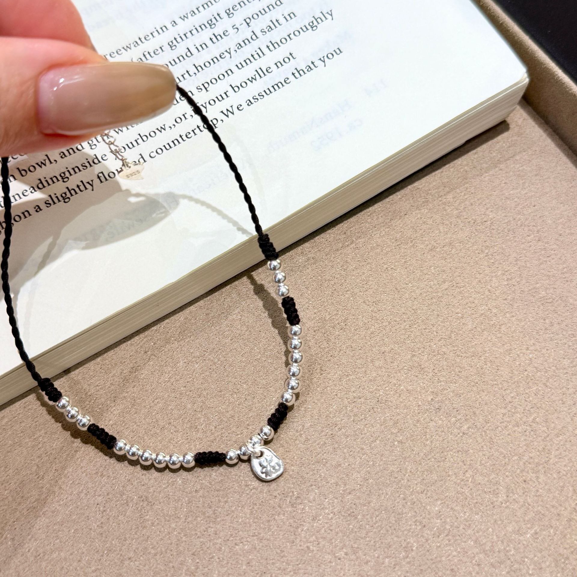 s925纯银银珠福牌编绳脚链女新中式高级感纳福转运脚饰小众百搭