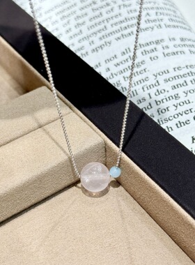 2026新款s925纯银天然粉晶蓝玉髓闪珠项链女简约小众精致锁骨链