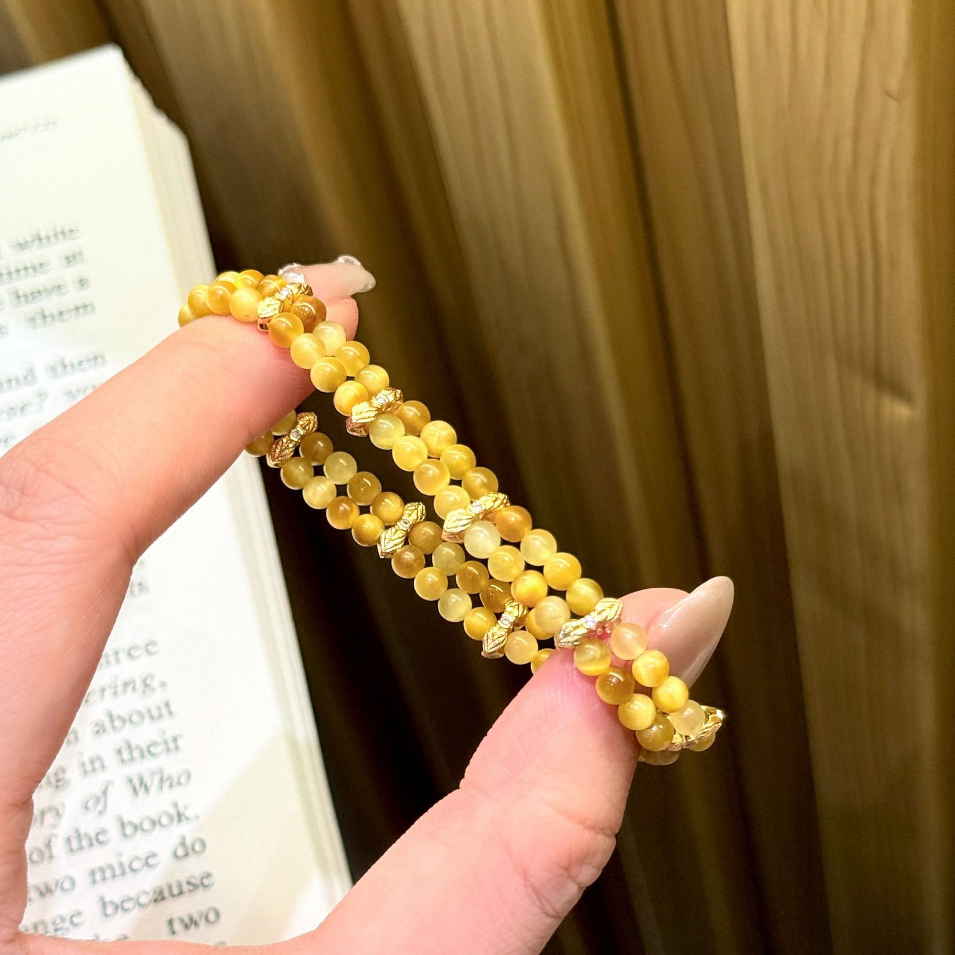 25新款天然mini金虎眼金钻隔片双层手链女个性国风高级感招财手串