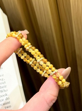 25新款天然mini金虎眼金钻隔片双层手链女个性国风高级感招财手串