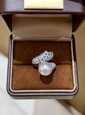 2026新款s925纯银满钻蛇形冷光施家珍珠戒指高级感轻奢本命年指环