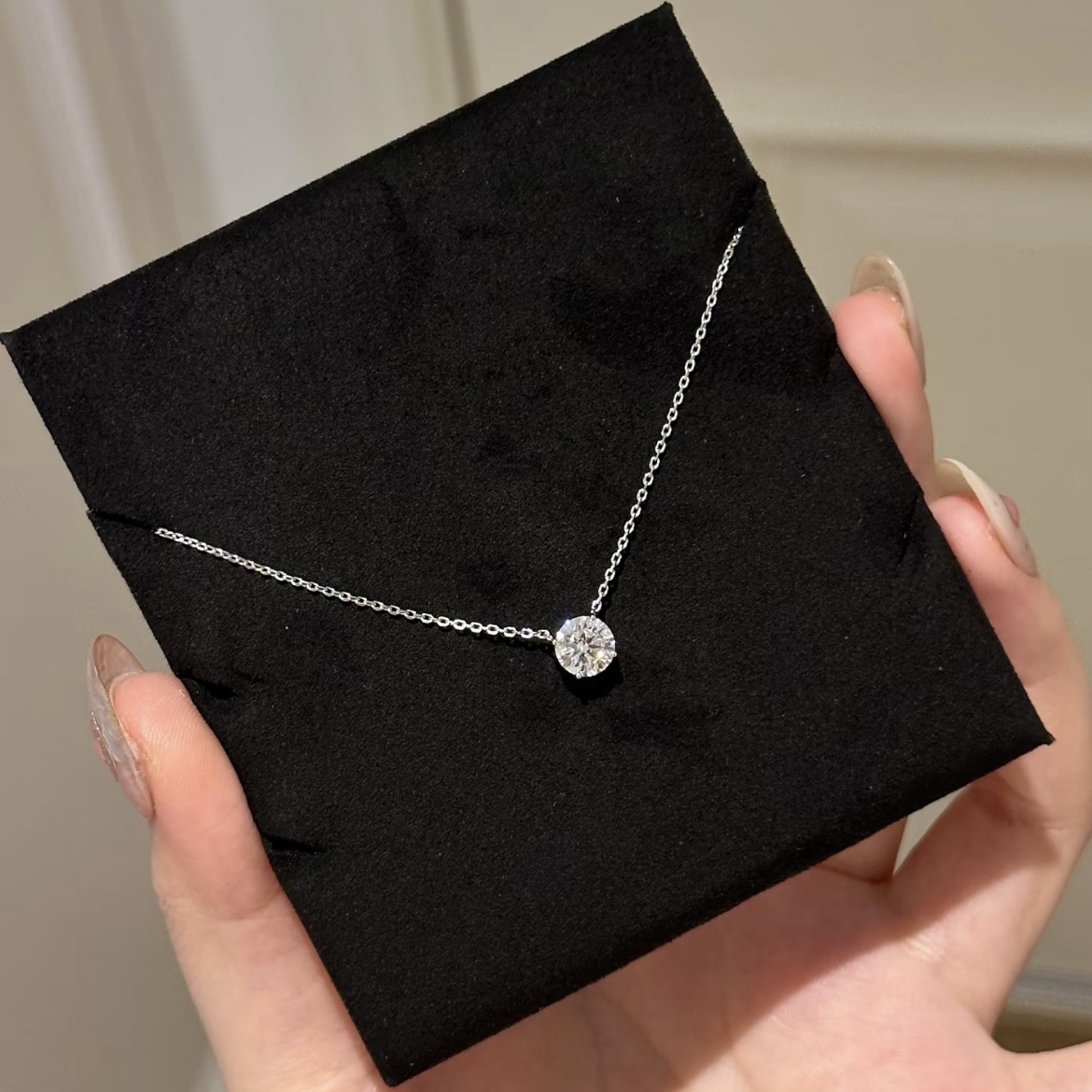 赵露思同款四爪单钻项链s925纯银高碳钻项链女简单大方