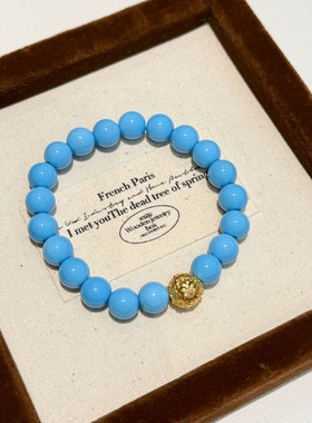 25新款沙金镂空花球绿松石弹力绳手链女个性气质百搭轻奢手串