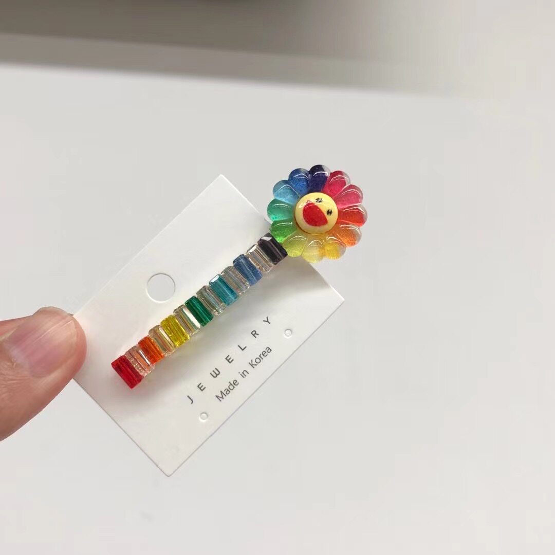 侧边夹彩色水晶韩太阳花朵刘海夹