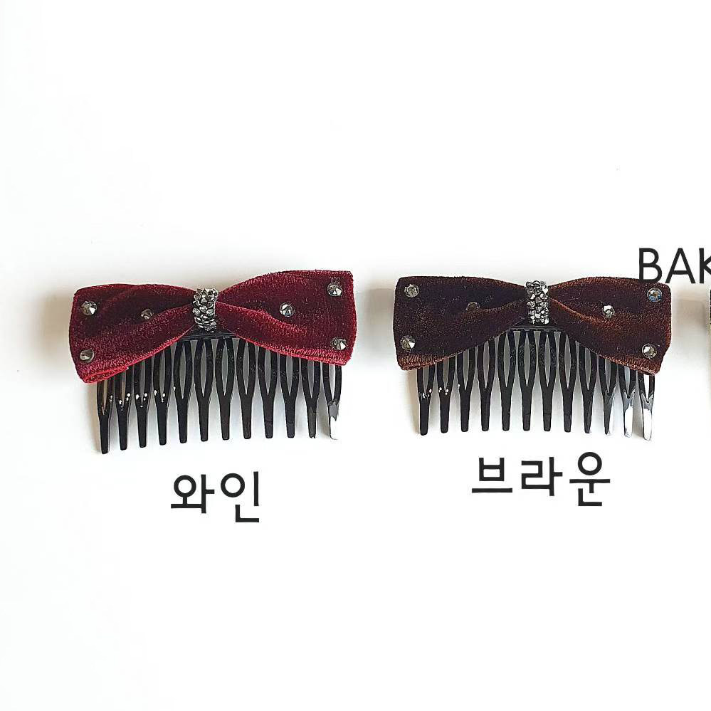 韩国东大门Baket代购丝绒水钻高档发梳插梳蝴蝶结侧边夹头顶发夹