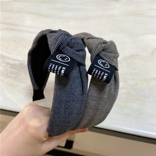 轻奢细格纹中间打结发箍头箍