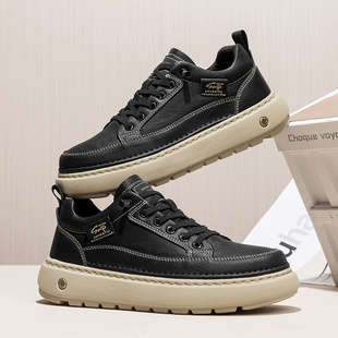 男鞋2026新款冬休闲高级感厚底板鞋一脚蹬免系鞋带年轻人皮鞋男款