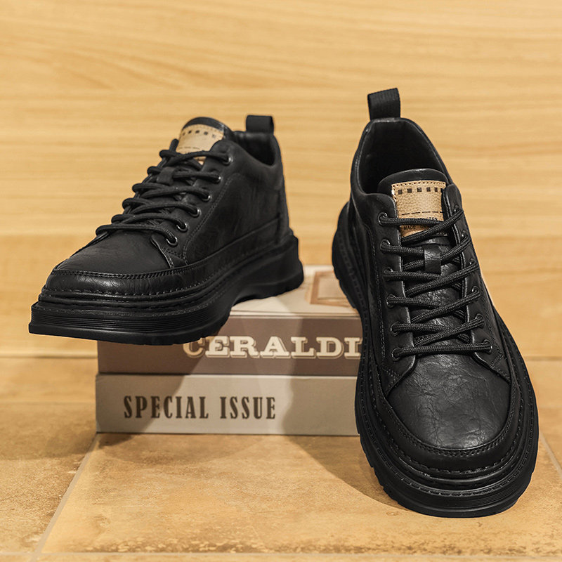 秋季男士休闲皮鞋高级感软底轻便黑色马丁靴男款工装男鞋秋冬英伦