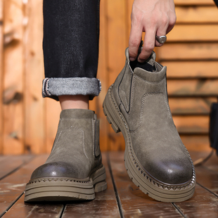 2025秋冬季新款切尔西靴厚底复古英伦风马丁靴男时尚工装机车短靴