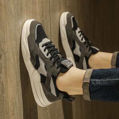 男鞋秋冬透气网面百搭黑色阿甘板鞋运动防滑跑步休闲网鞋老爹潮鞋