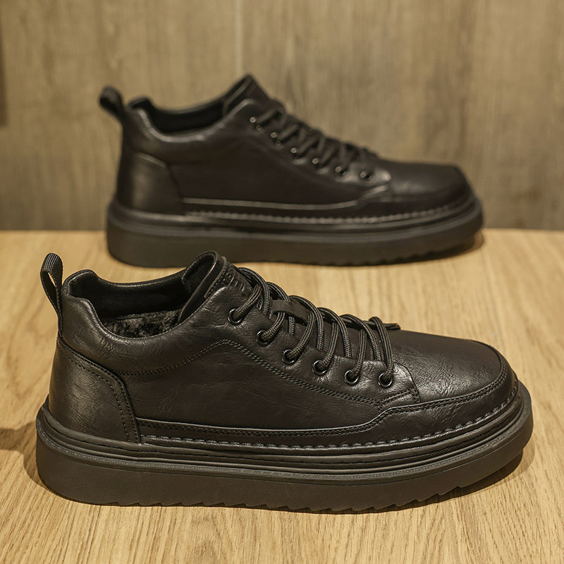 男鞋冬季加绒棉鞋保暖运动休闲板鞋男款中帮冬天鞋子厚底皮鞋冬鞋