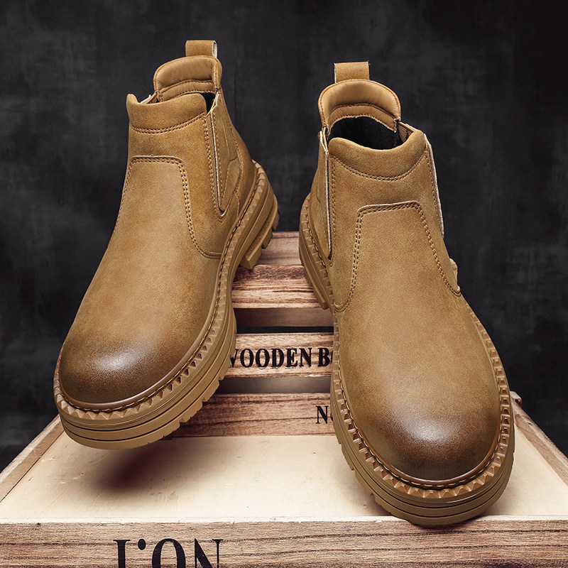 高帮马丁靴男款2025新款冬季切尔西一脚蹬中帮工装皮鞋男鞋高级感
