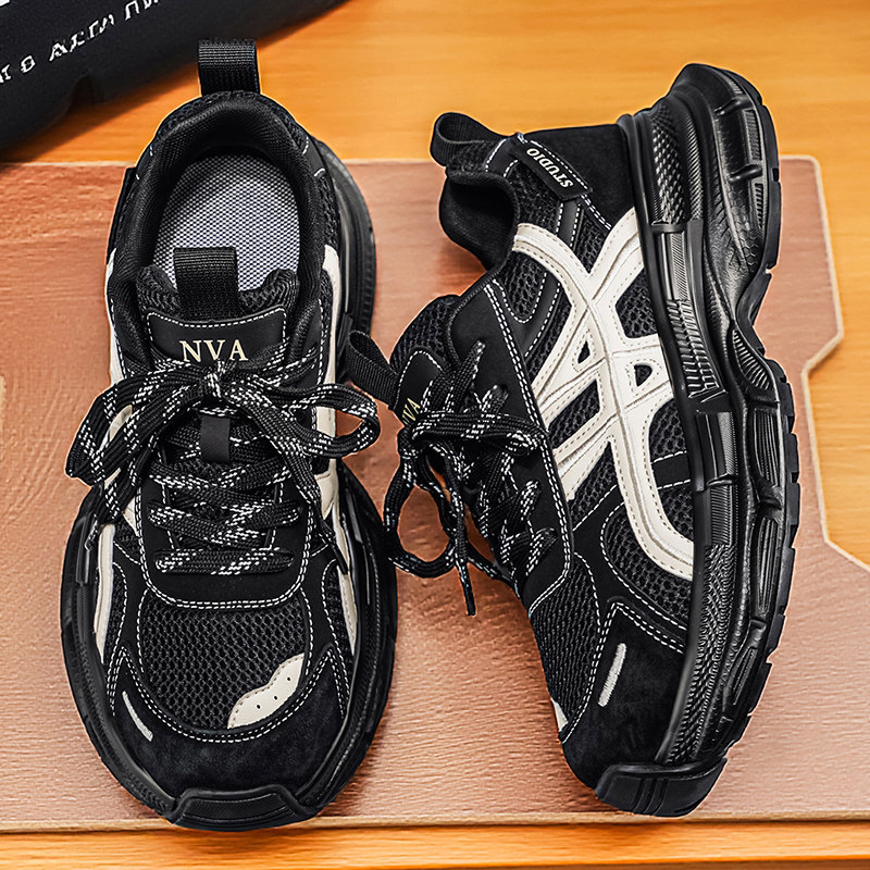 高级感潮牌黑色老爹鞋子男款网面透气男鞋2026新款高端跑步运动鞋