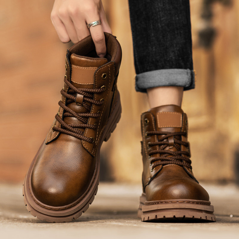 马丁靴男款秋季英伦风复古棕色真皮工装靴子户外登山防滑耐磨皮靴