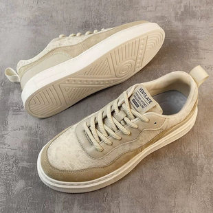 夏季男鞋2025新款爆款网面透气杏色板鞋男士休闲夏天面包鞋子男款