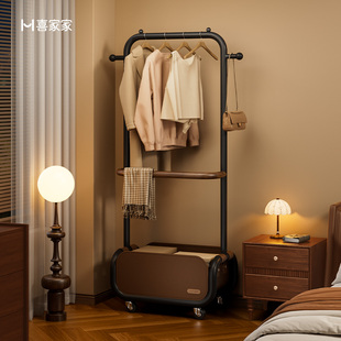 挂衣架可移动室内晾衣架落地卧室衣帽架中古风房间收纳衣服置物架